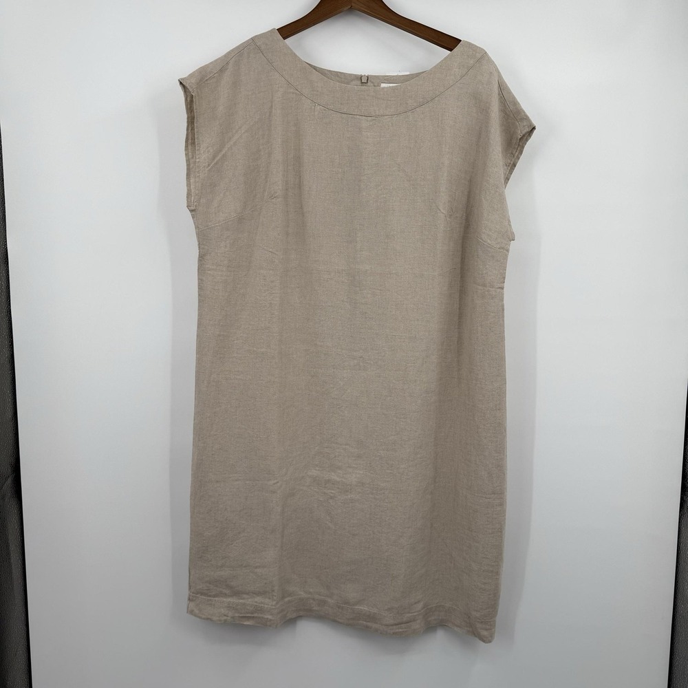 J.Jill Dress Womens 1X Flax Beige Linen Shift Love Linen Sleeveless Zip